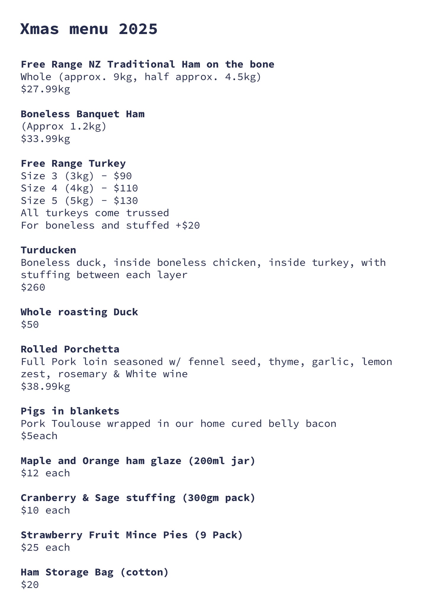 Xmas Order (Deposit $100)